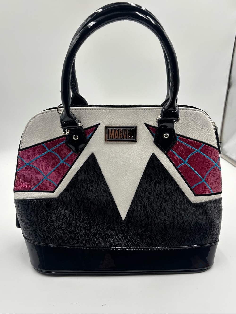 Marvel Spider-Gwen Black & White Dome Spiderman Satchel Bag Purse Leather 12x10